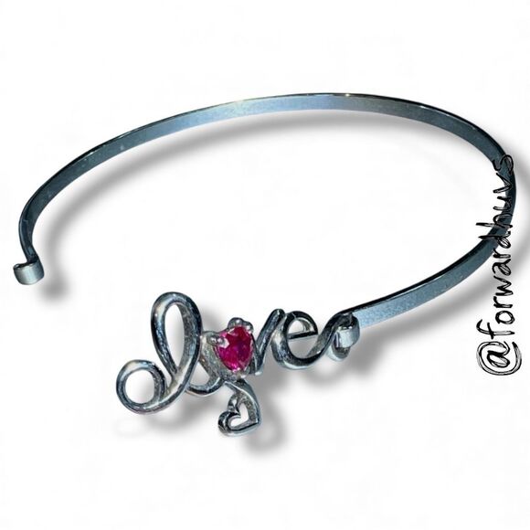 Love Tension Sterling Silver “Love” – 925 LA – Synthetic Ruby Heart – 6¾” Bracel - Picture 4 of 9